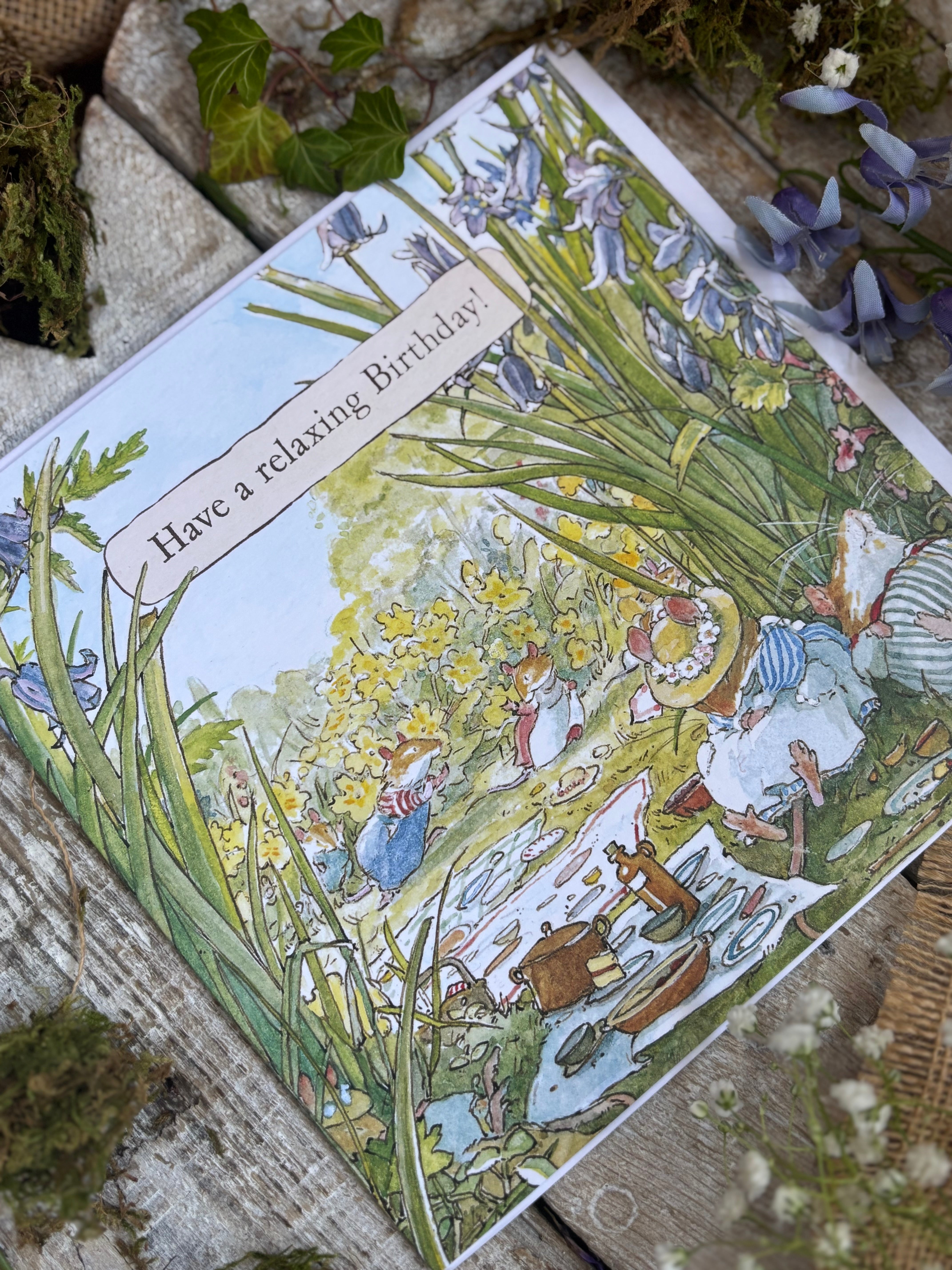 Brambly Hedge 'Snoozing Under The Bluebells' Have |A Relaxing Birthday Greeting Card