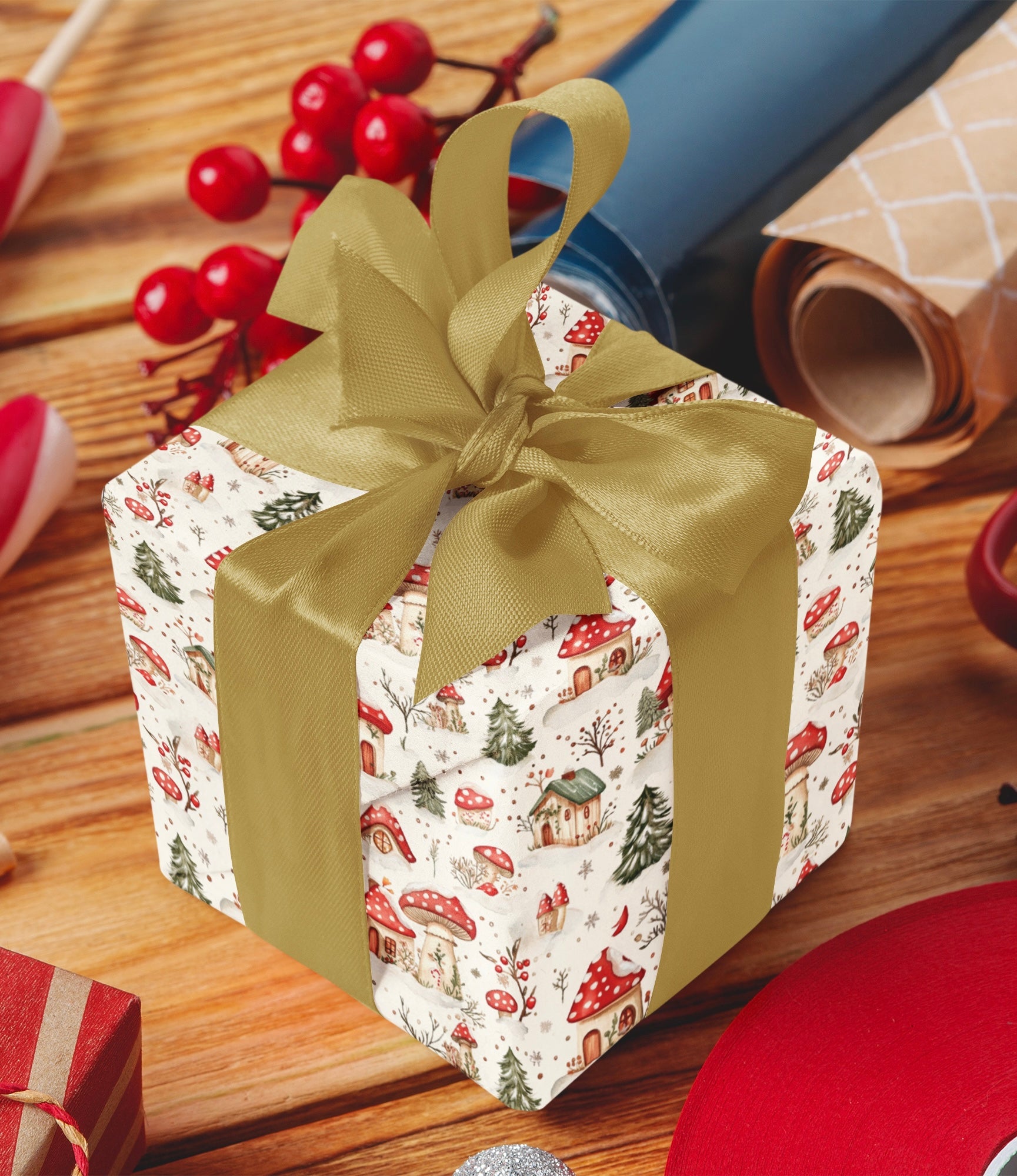 Three Sheets Of Printed Christmas Gift Wrap - Toadstool House