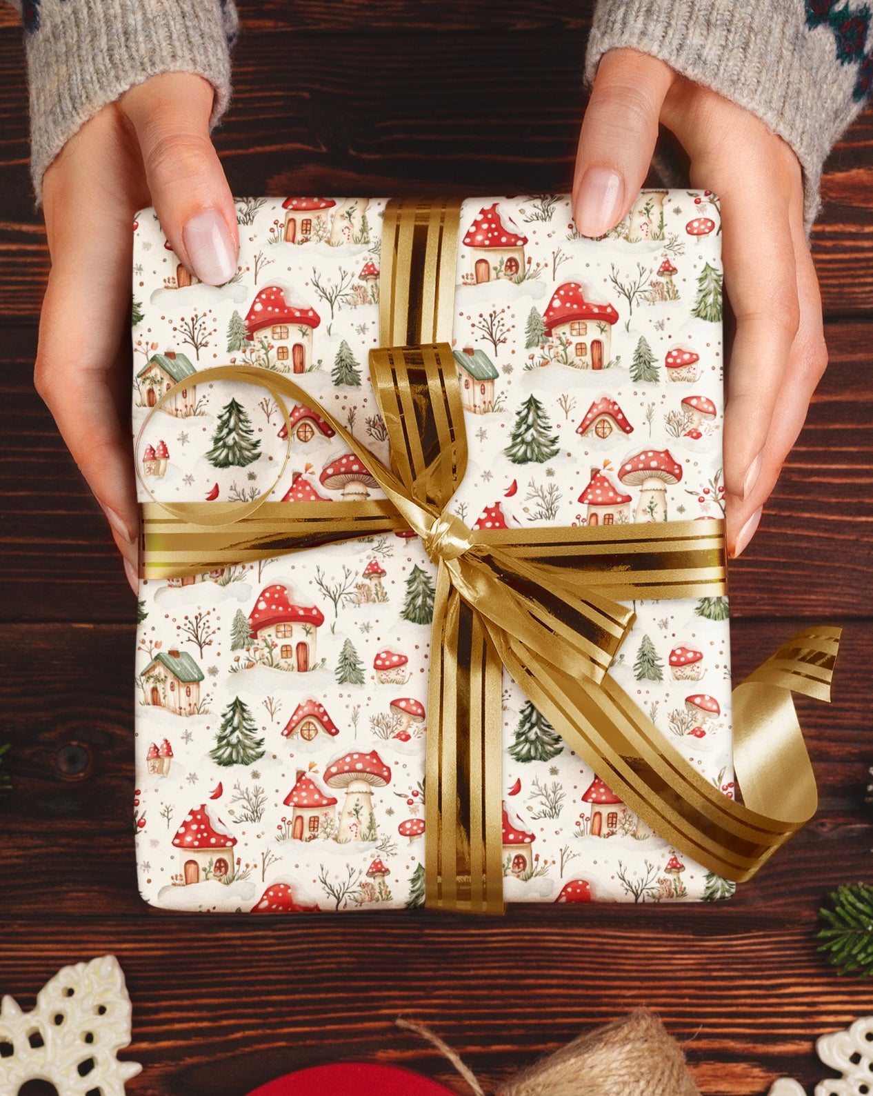 Three Sheets Of Printed Christmas Gift Wrap - Toadstool House