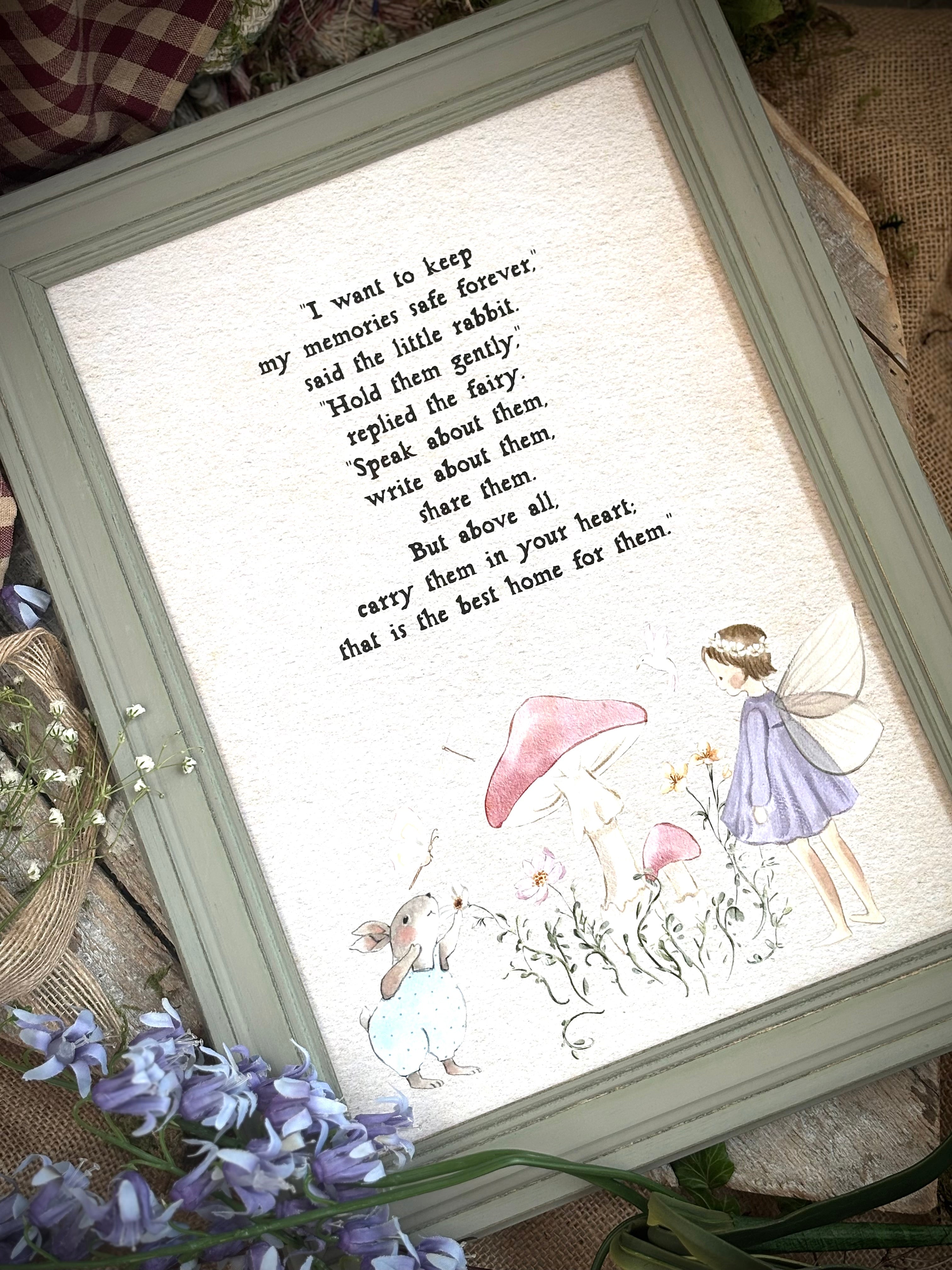 The Fairy And The Little Bunny - A4 Framed Print - Carry Memories