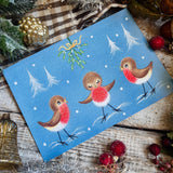 Christmas Postcard - Three Robins Under Mistletoe - Mary Adair R698