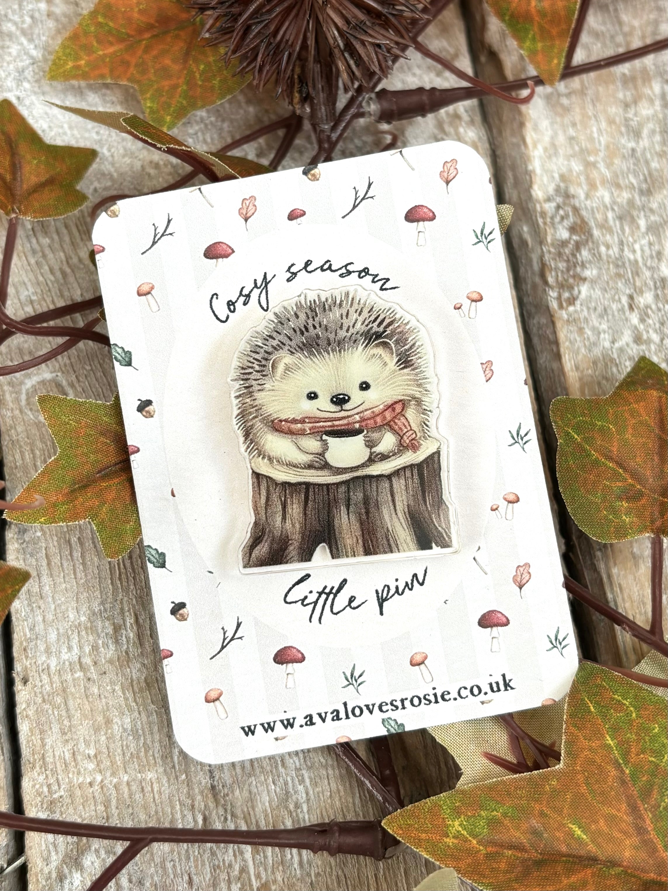 Adorable Little Cosy Season Pin / Brooch - Woodland Hedgehog