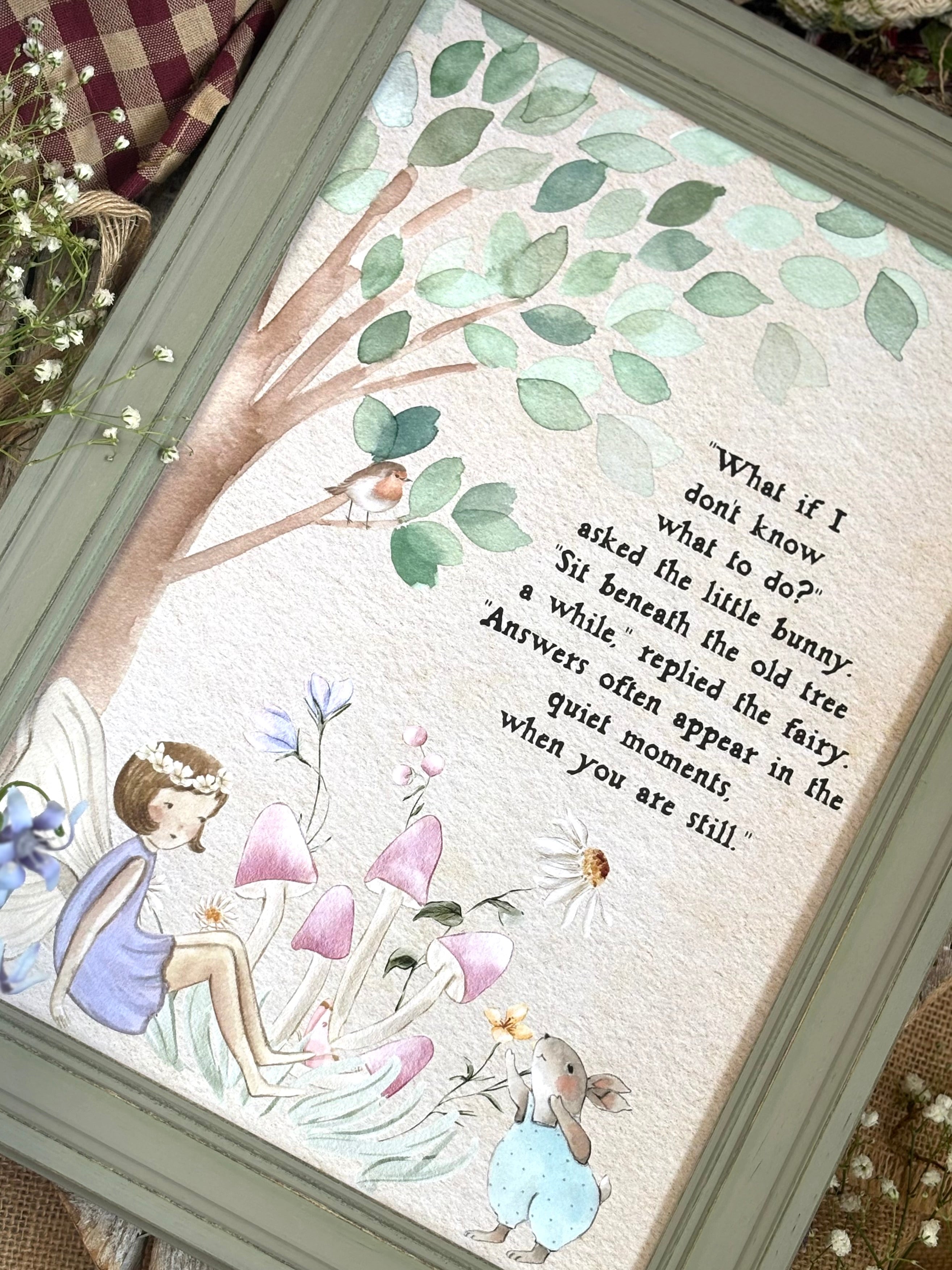 The Fairy And The Little Bunny - A4 Framed Print - Sit A While