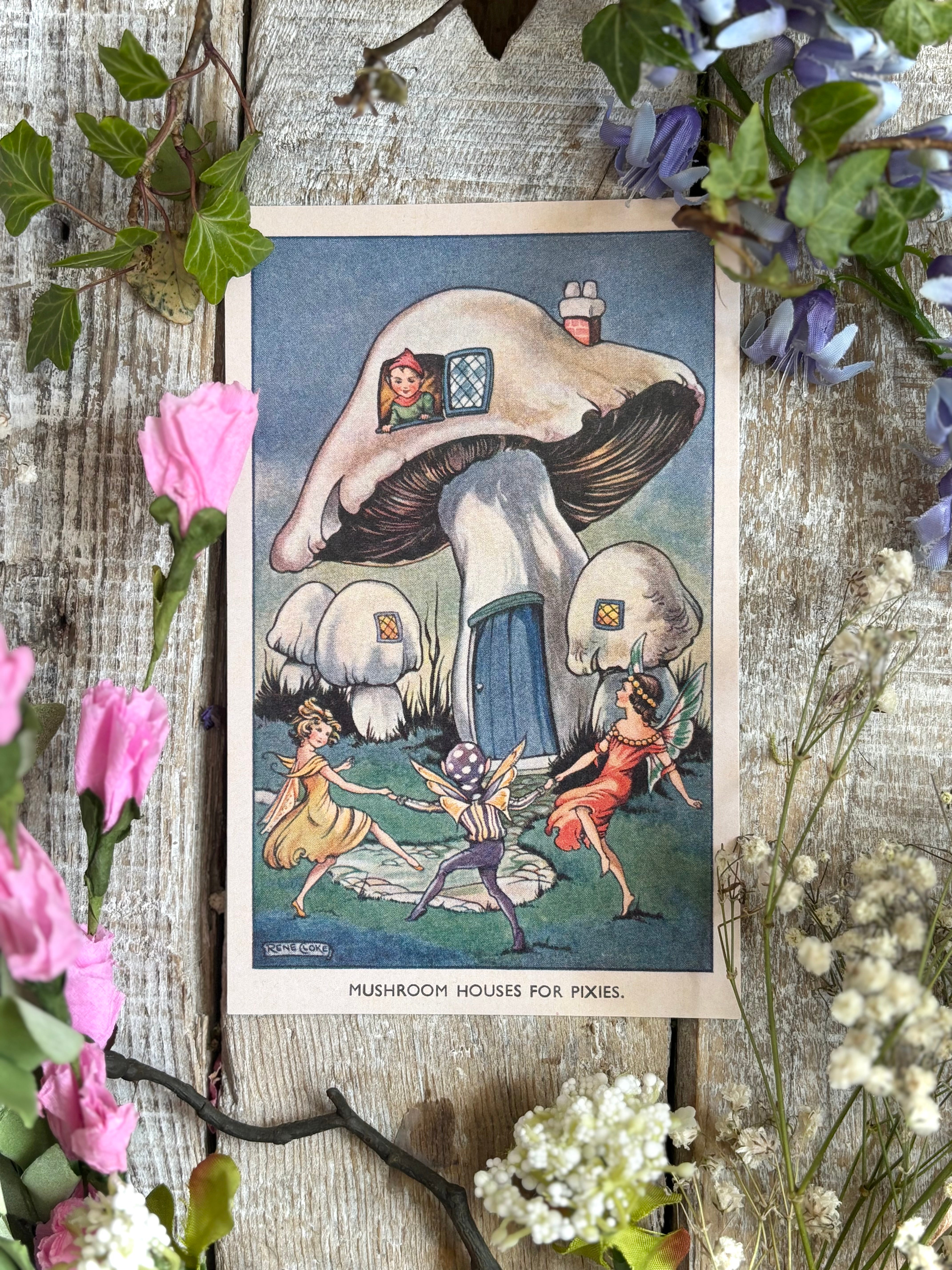 Rene Cloke Fairyland Postcard Series - Mushroom Houses For Pixies