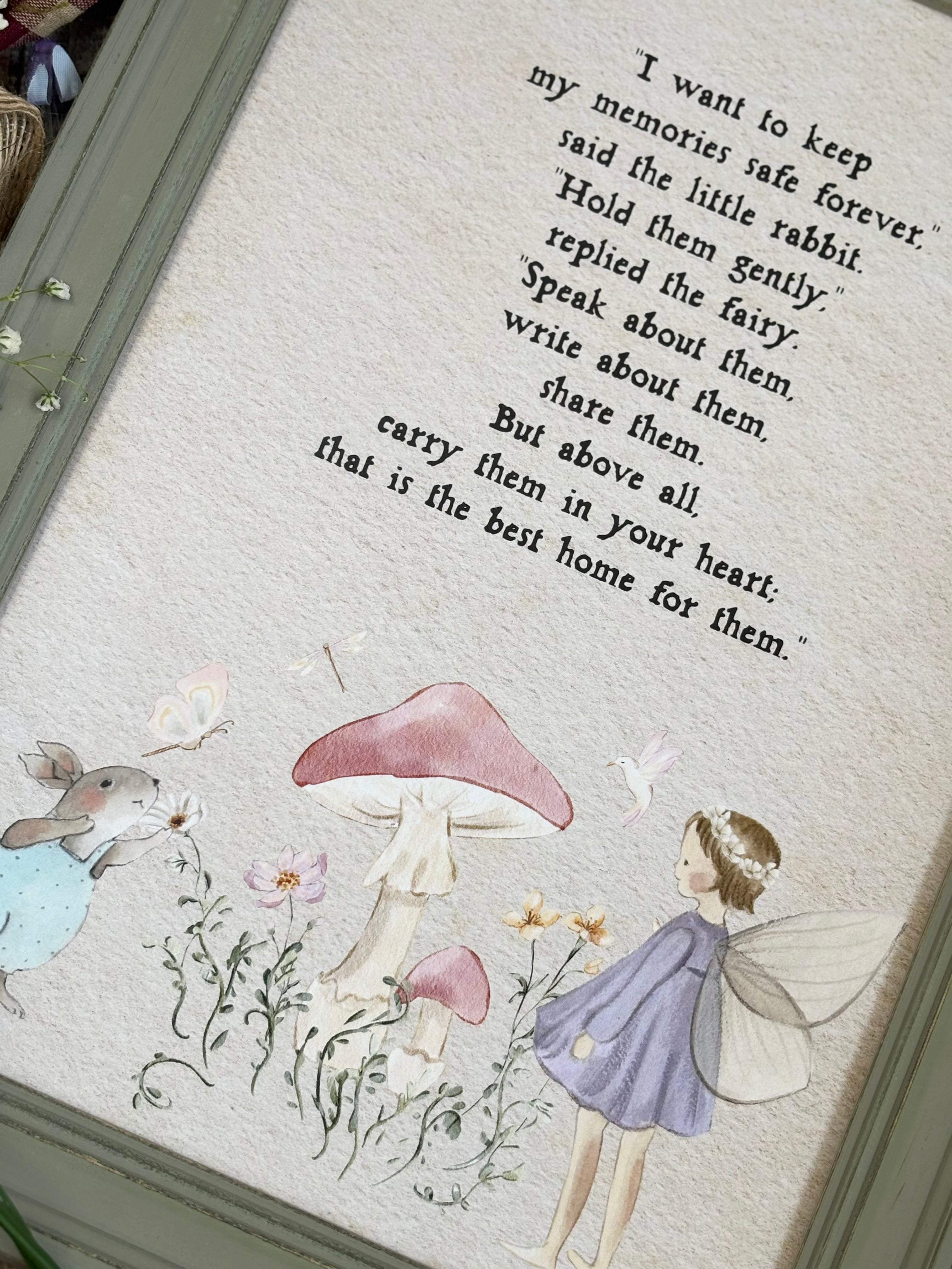 The Fairy And The Little Bunny - A4 Framed Print - Carry Memories