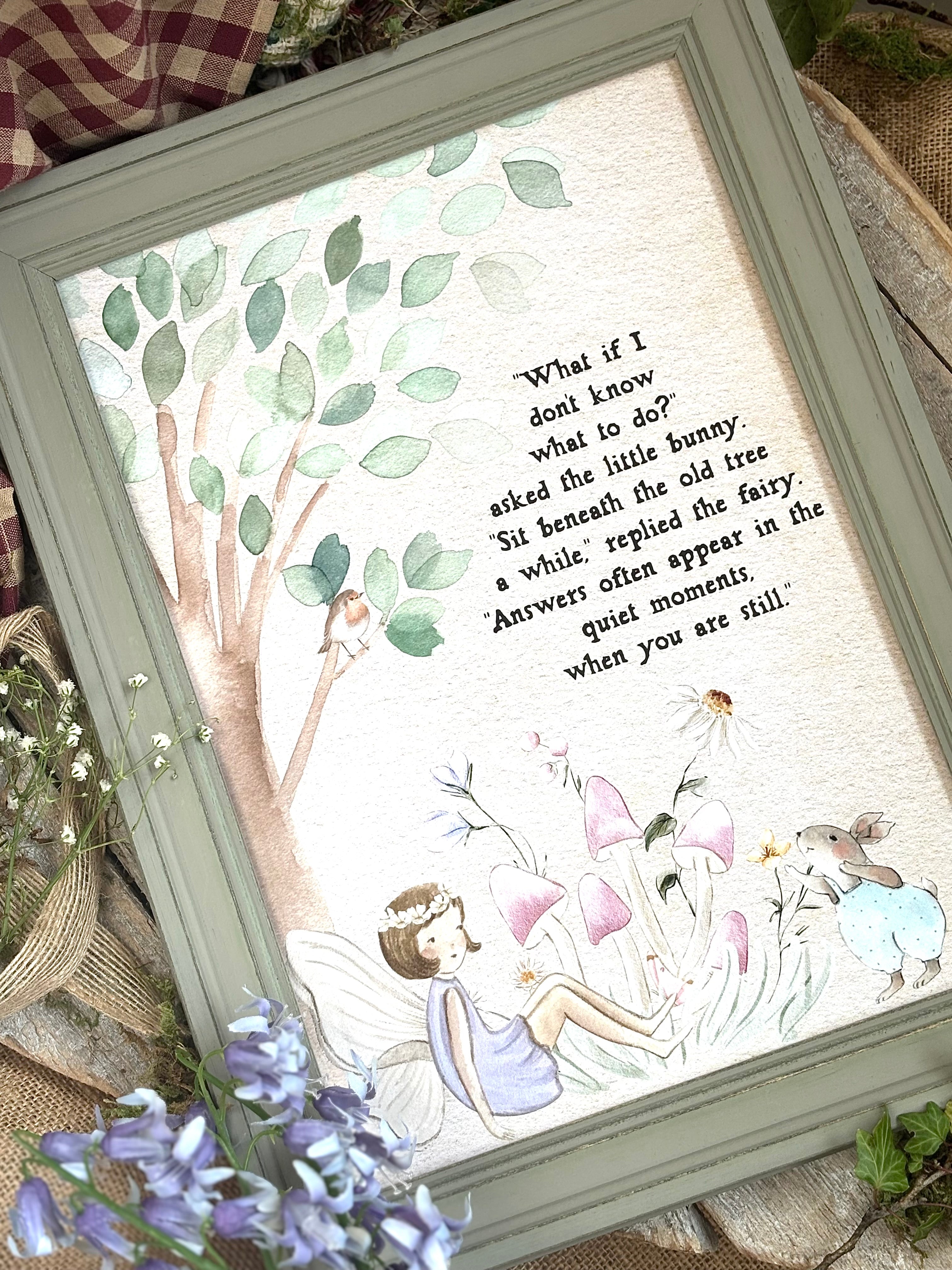 The Fairy And The Little Bunny - A4 Framed Print - Sit A While