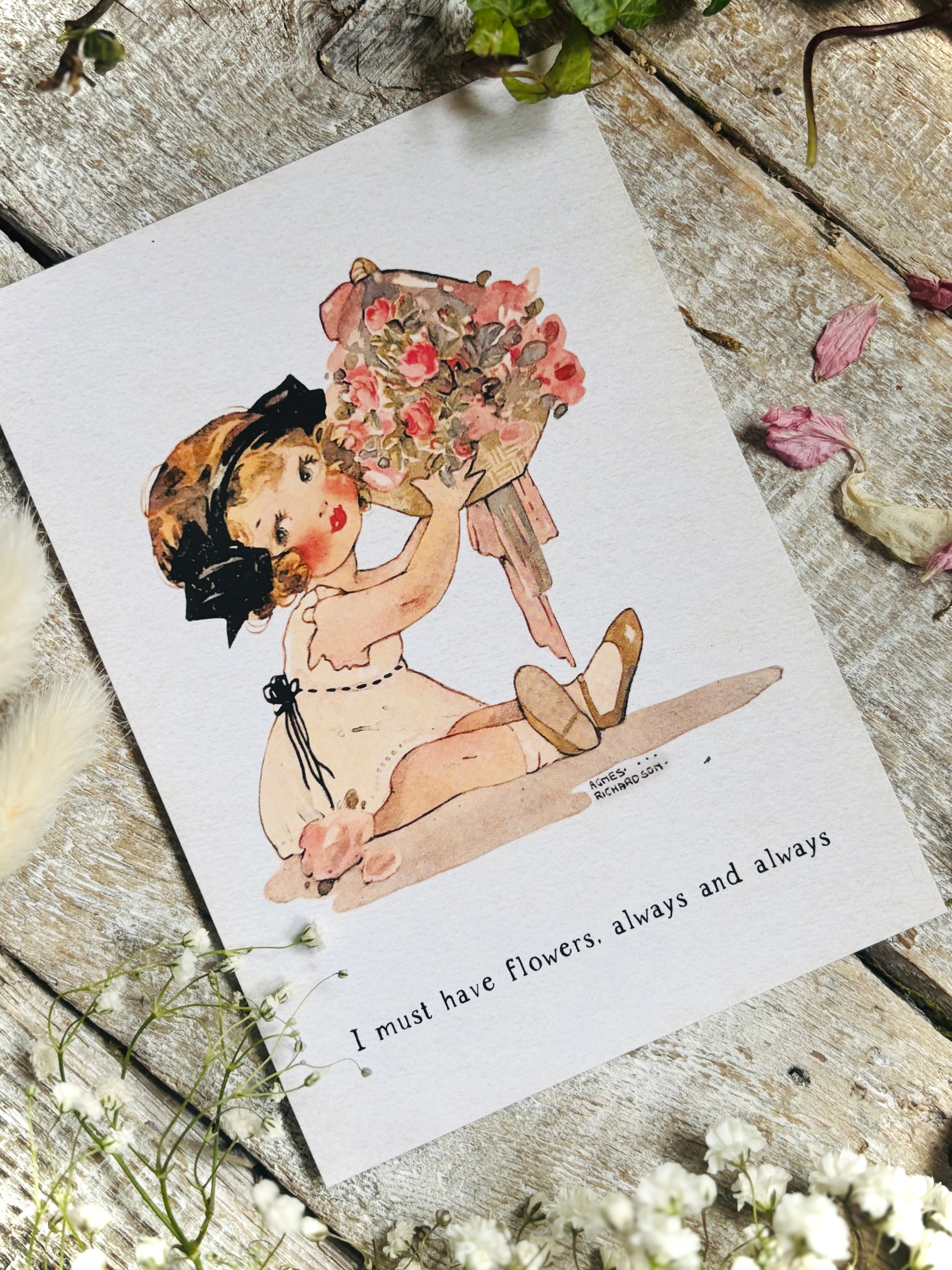 Agnes Richardson Postcard - I Must Have Flowers