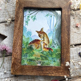 Doe & Fawn In Woodland - Margaret Lynes - Framed Postcard