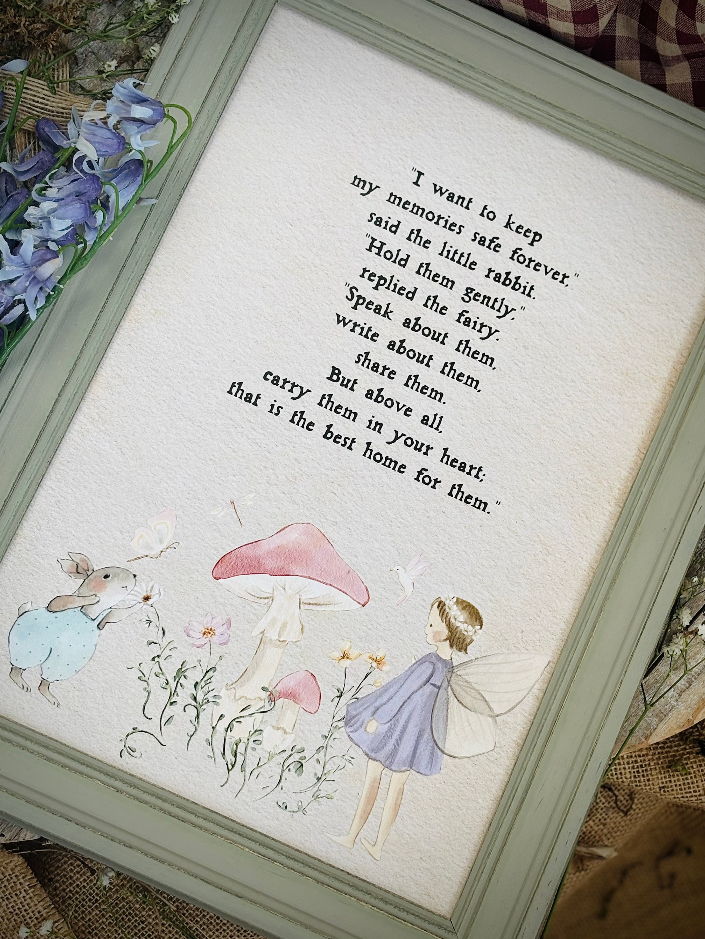 The Fairy And The Little Bunny - A4 Framed Print - Carry Memories