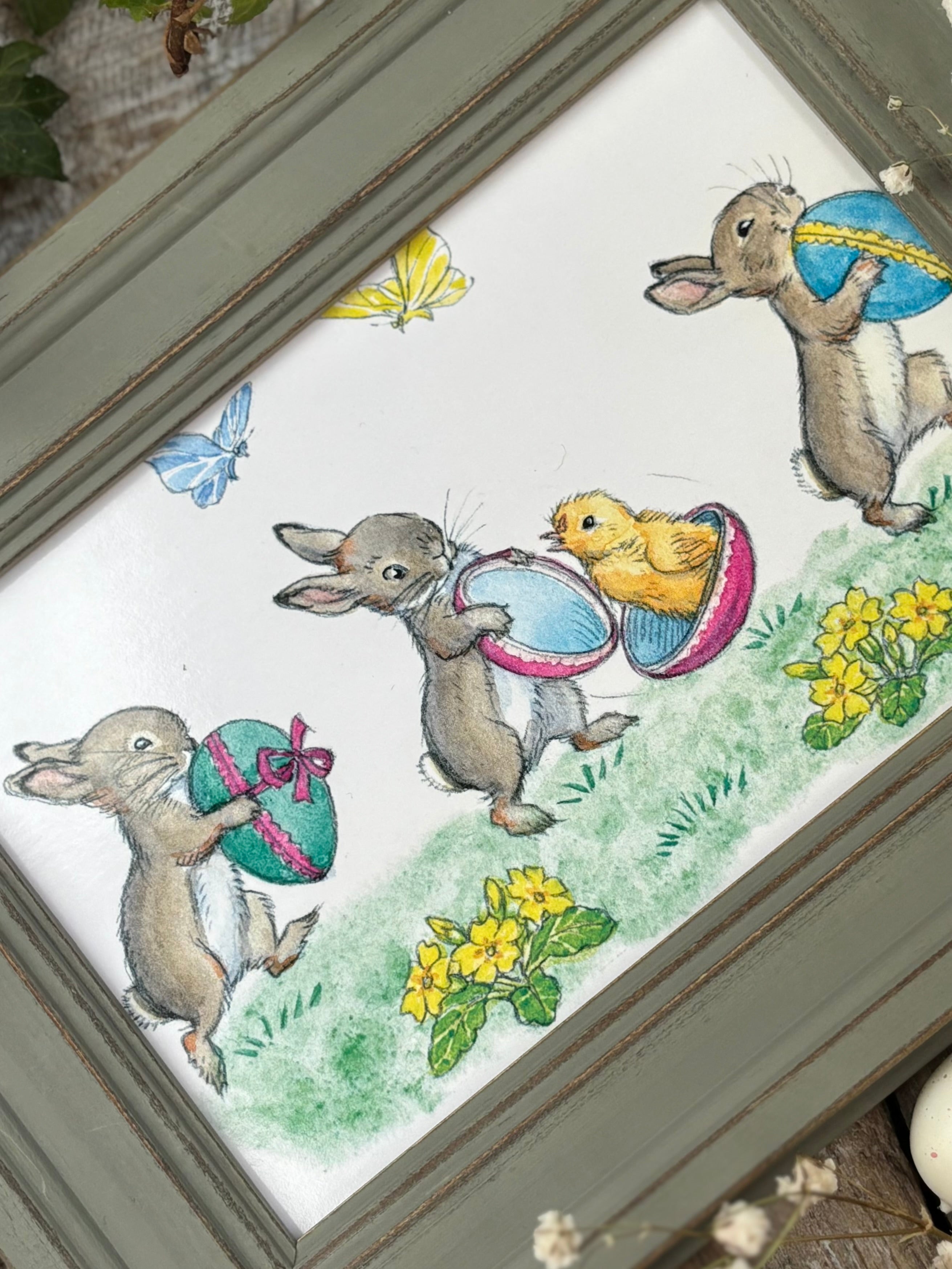 Rabbits With Easter Eggs - Molly Brett - Framed Postcard