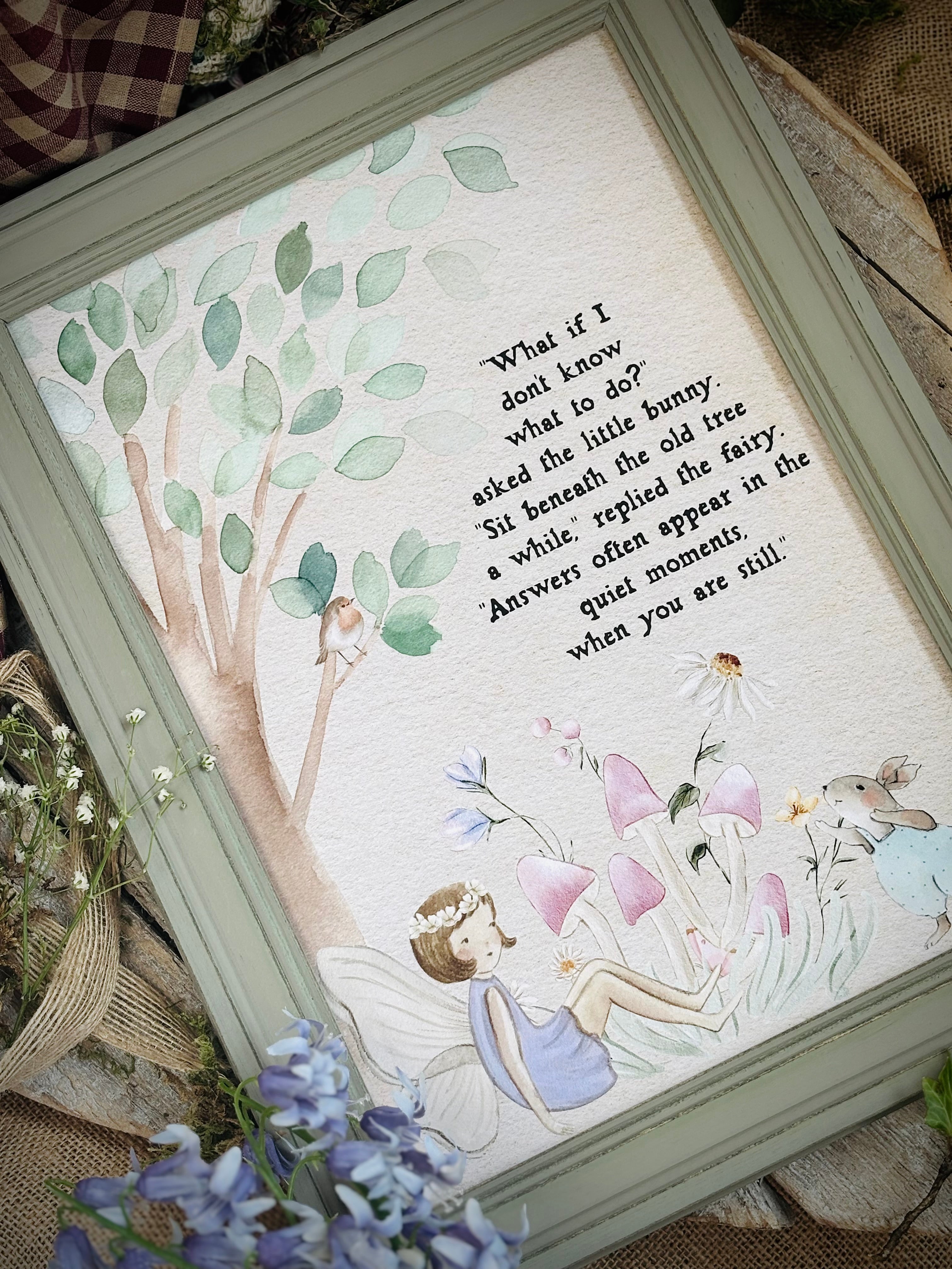 The Fairy And The Little Bunny - A4 Framed Print - Sit A While