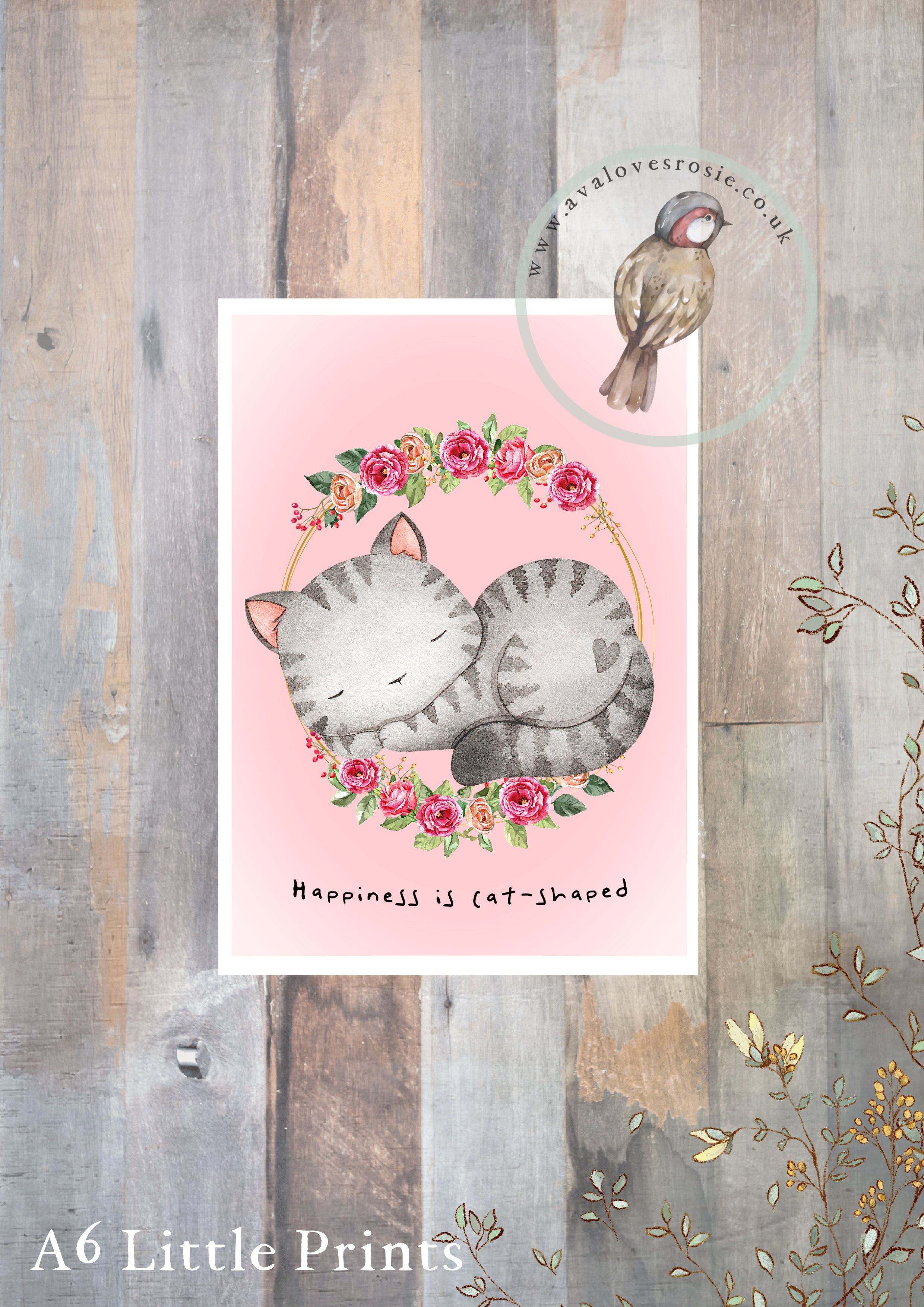 Little Print - A6 Size - Happiness is Cat-Shaped