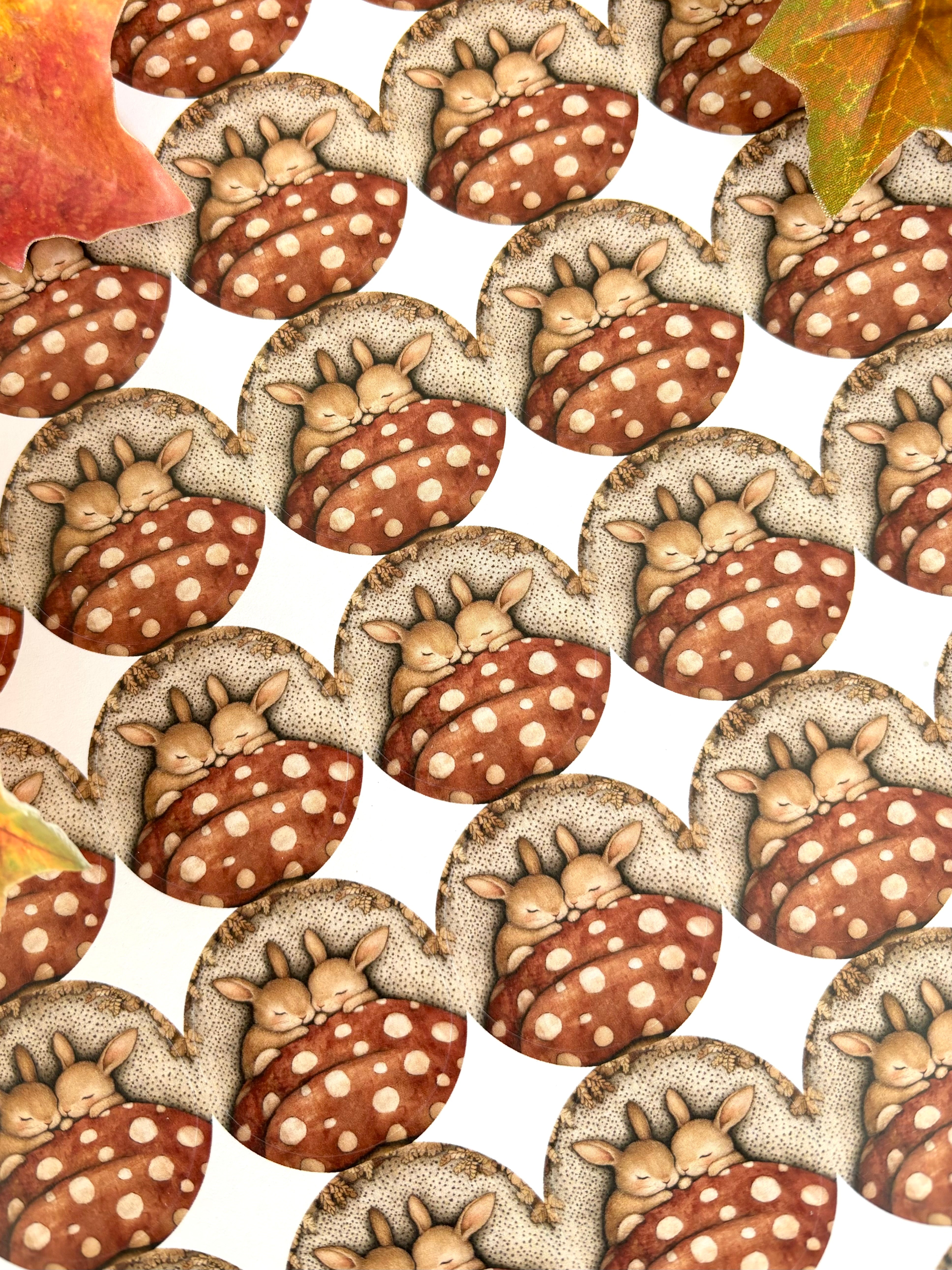 Snuggled Bunnies Sticker Sheet - 35 Round Stickers
