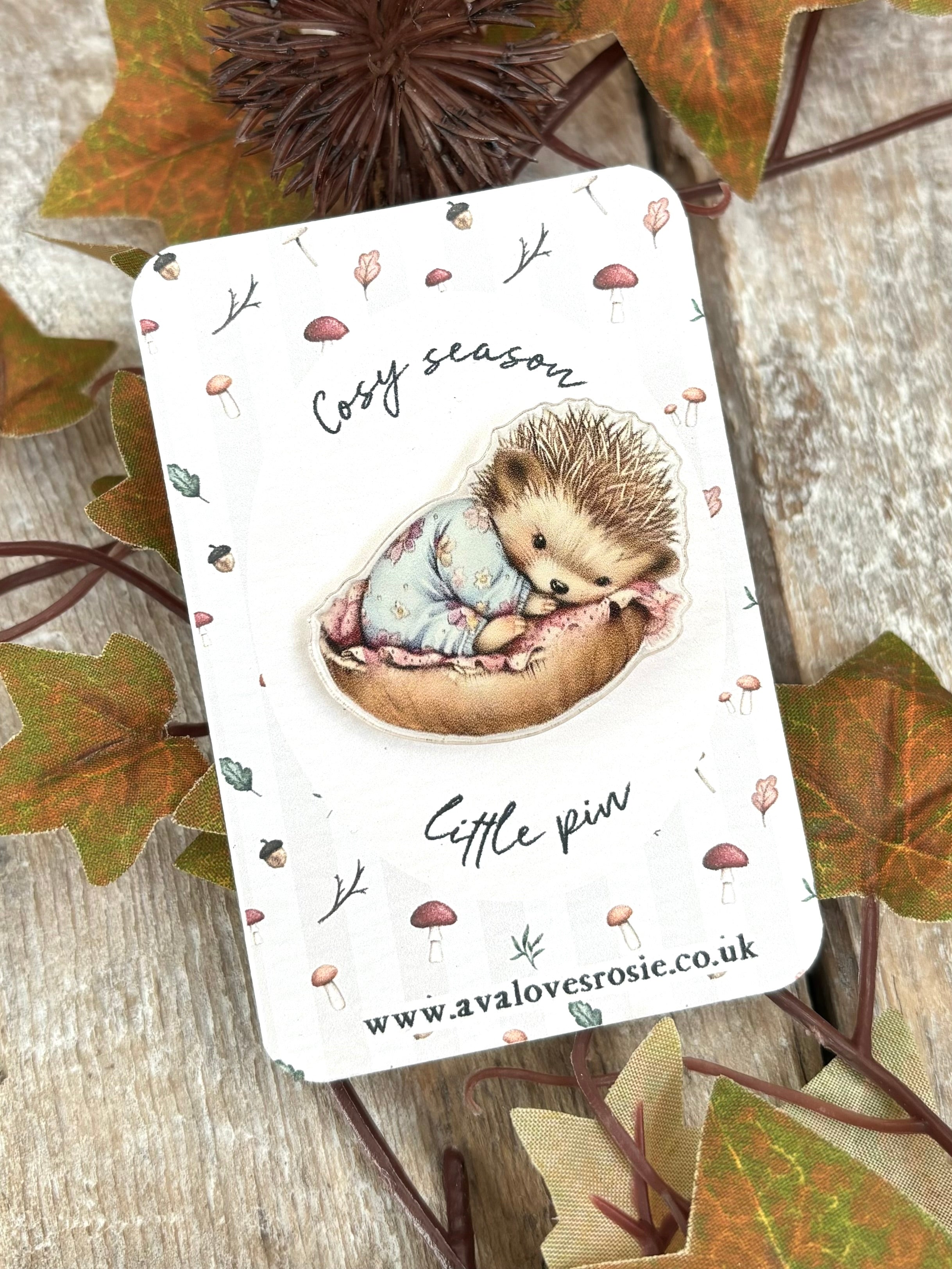 Adorable Little Cosy Season Pin / Brooch - Baby Hedgehog