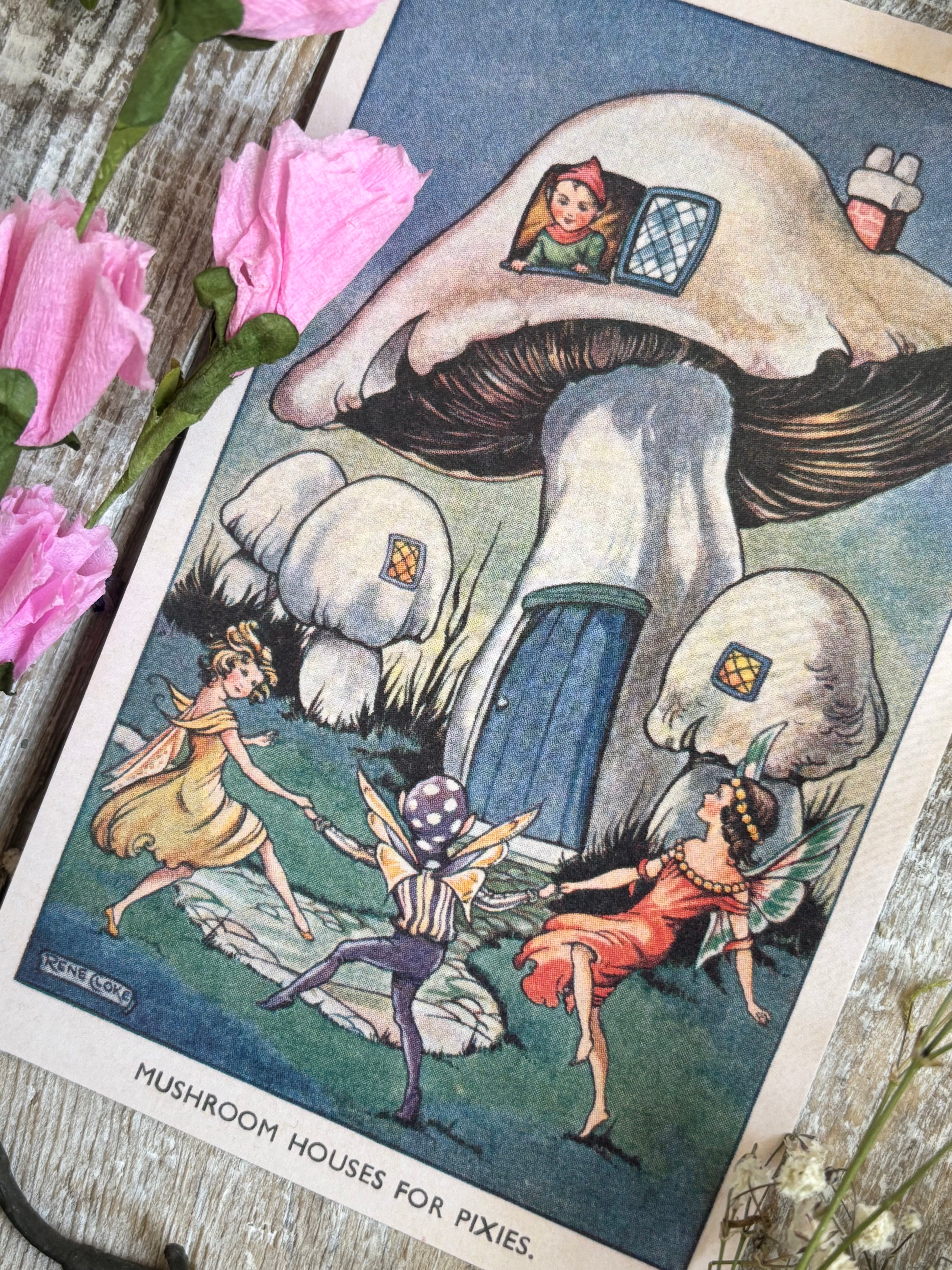 Rene Cloke Fairyland Postcard Series - Mushroom Houses For Pixies