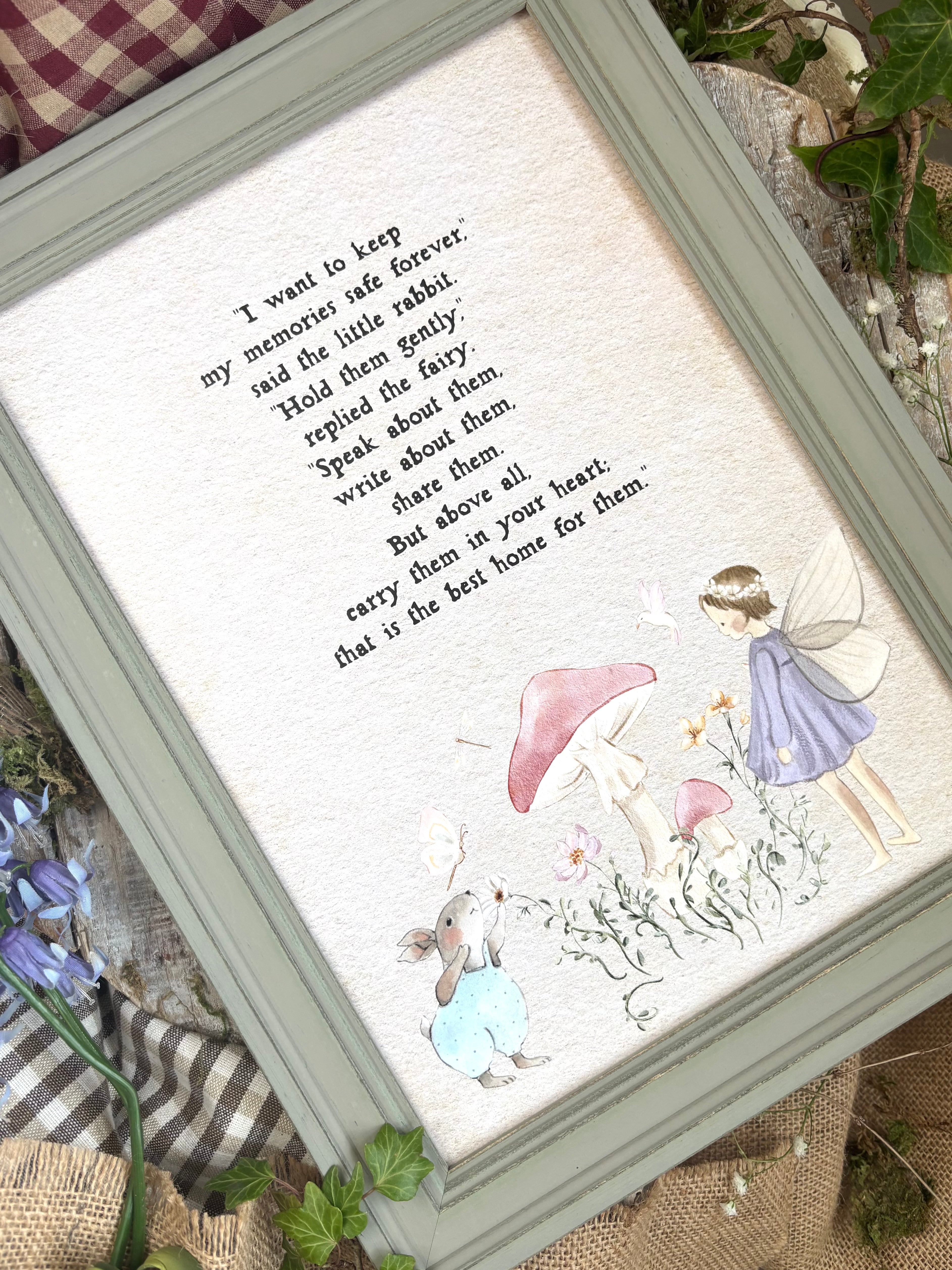 The Fairy And The Little Bunny - A4 Framed Print - Carry Memories