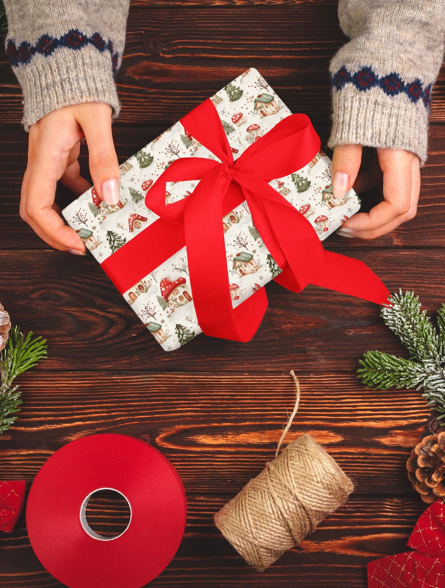 Three Sheets Of Printed Christmas Gift Wrap - Toadstool House