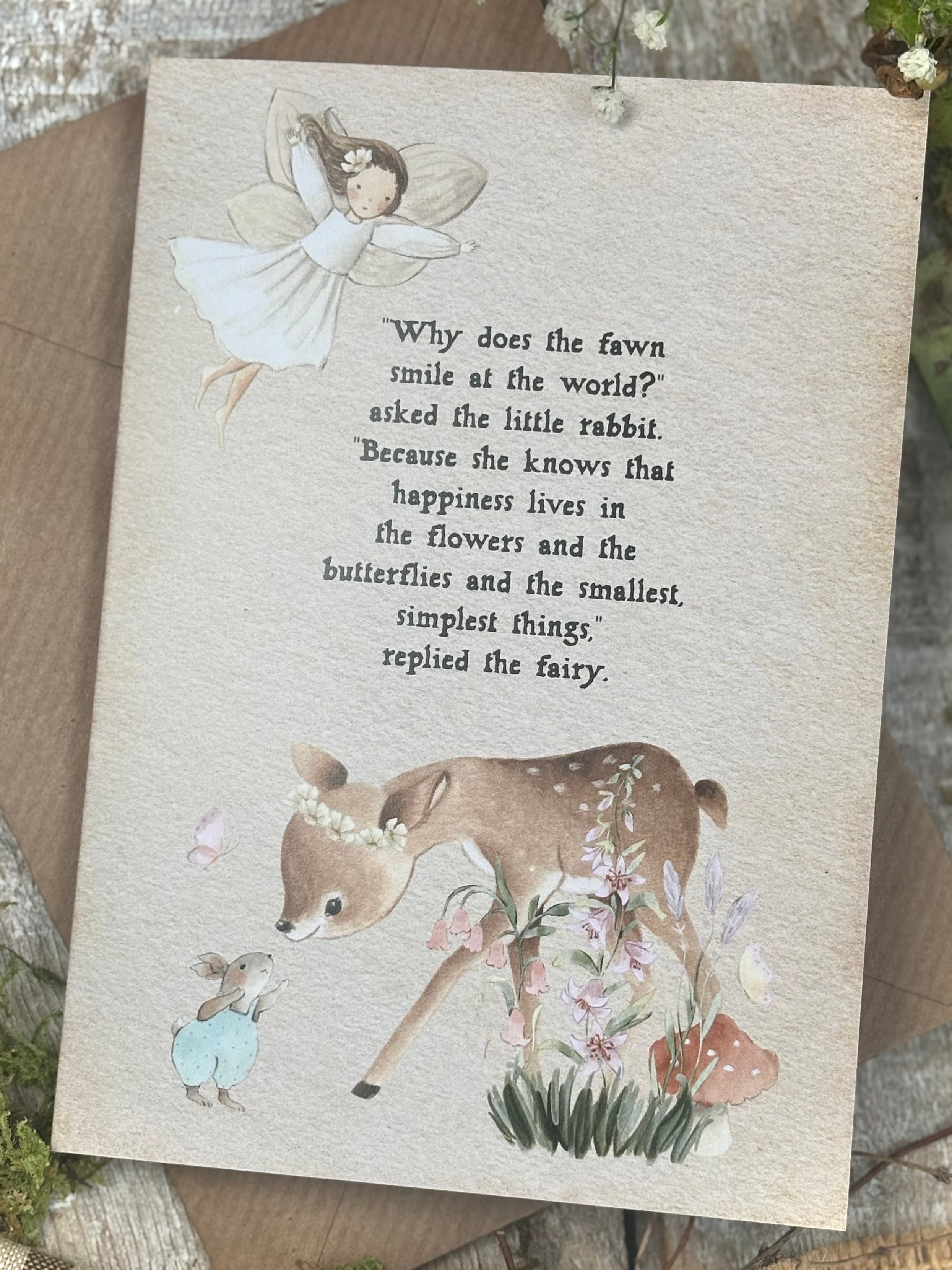 The Fairy And The Little Bunny - A6 Card - Happiness In The Small Things