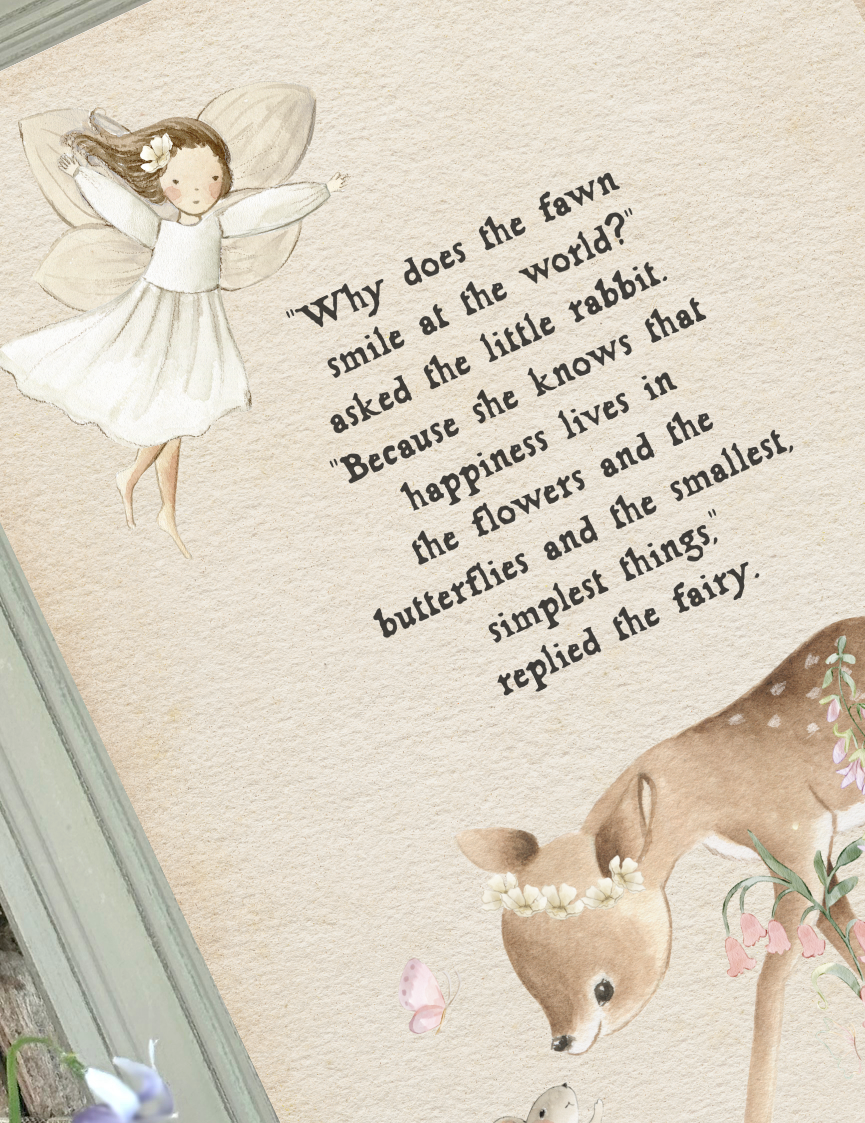 The Fairy And The Little Bunny - A4 Framed Print - Happiness In The Small Things