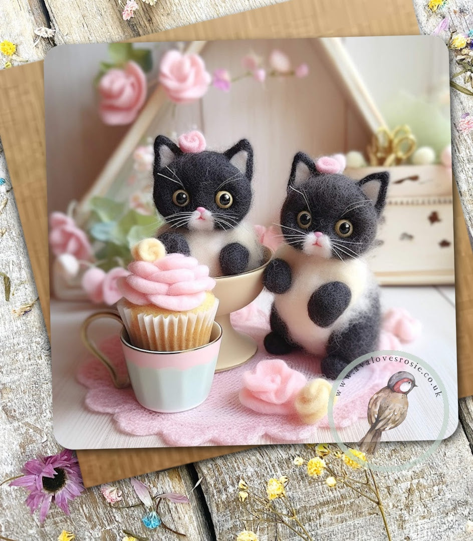 Sugar Paws - Blank Greeting Card - Black & White Kitties - #39