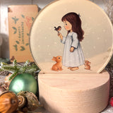 Cute Little Nostalgic Illuminated Christmas Scene/Lamp - Round - Blue Angel