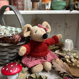 Soft Mouse With Red Gingham Skirt & Hand Knitted Jumper