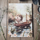 A5 Wooden Picture Board - Sailing Hedgehog