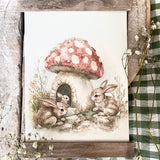 Sweet Woodland Bunny Toadstool House Hanging Print