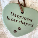 Sweet Little Ceramic Heart - Happiness Is Cat Shaped