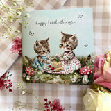 Cute Little Handmade Square Notebook - Kitten Picnic