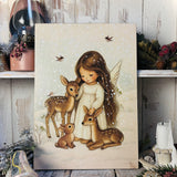 Christmas A4 Wooden Picture Board - Angel And Friends
