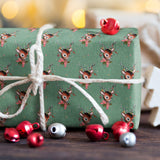 Three Sheets Of Printed Christmas Gift Wrap - Green Vintage Reindeer