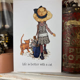 Holly Hobbie Postcard - Life Is Better With A Cat