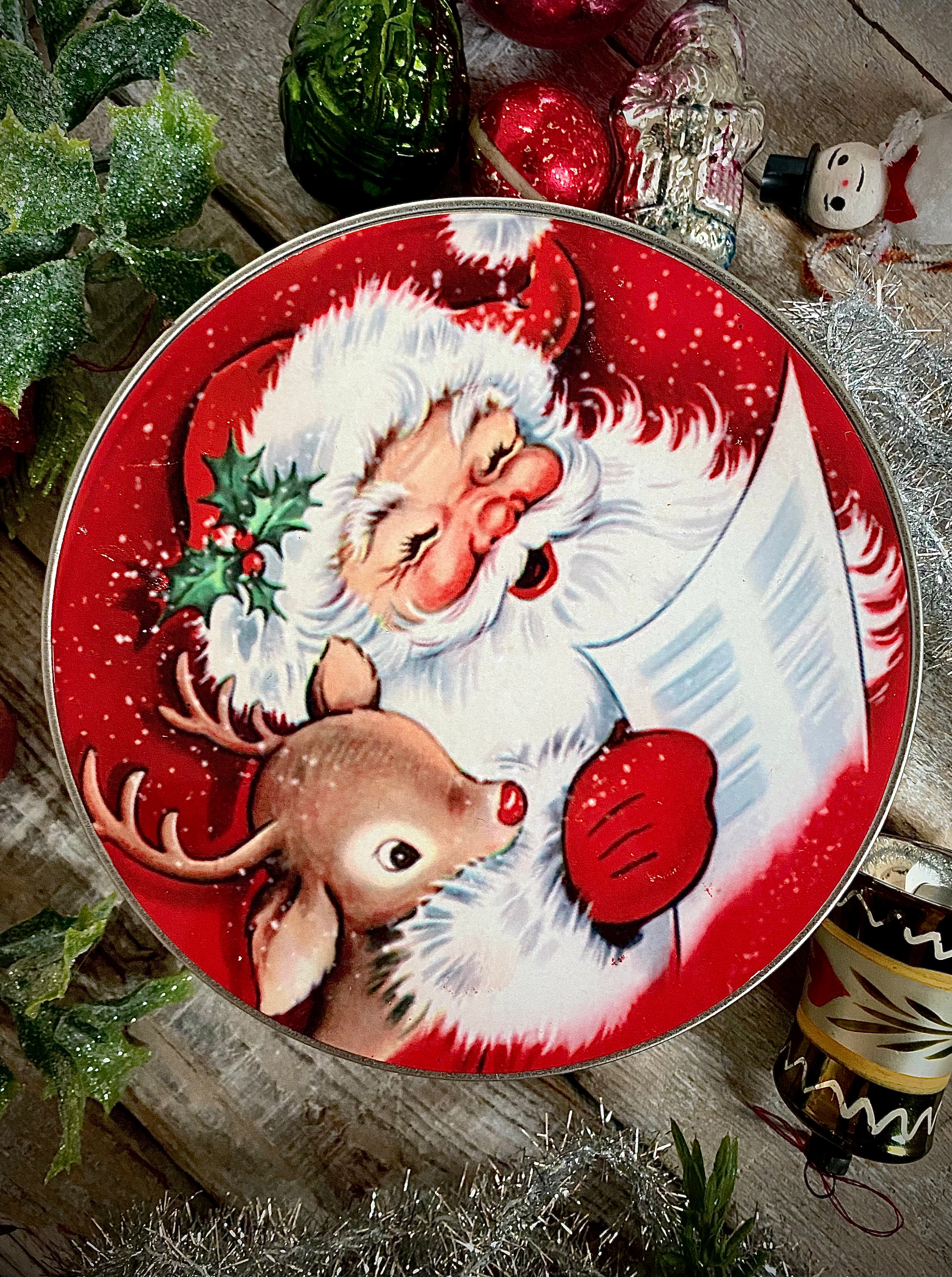 Vintage Inspired Santa Tin
