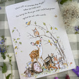 Woodland Whispers - A6 Card: "What will we remember this day for?" asked the little bird For being the kind you wish could last forever' replied the owl, with a smile.