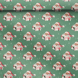 Three Sheets Of Printed Christmas Gift Wrap - Green Vintage Santa