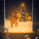 Cute Little Nostalgic Illuminated Christmas Scene/Lamp - Rectangular - Little Deer