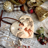 Christmas - Sweet Little Ceramic Heart - Always Close By, Angel With Deer And Robin