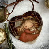 Sweet Little Ceramic Heart -  Christmas Memories Last Forever (Angel and Kitten)