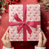 Three Sheets Of Printed Christmas Gift Wrap - Pink Retro Santa