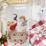 Glass Tumbler With Bamboo Lid And Straw - Hello Sunshine - Foxwood Tales