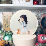 Cute Little Nostalgic Illuminated Christmas Scene/Lamp - Round - Blue Angel