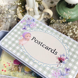 Postcards Tin - Green Gingham