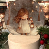 Cute Little Nostalgic Illuminated Christmas Scene/Lamp - Round - Angel And Lamp