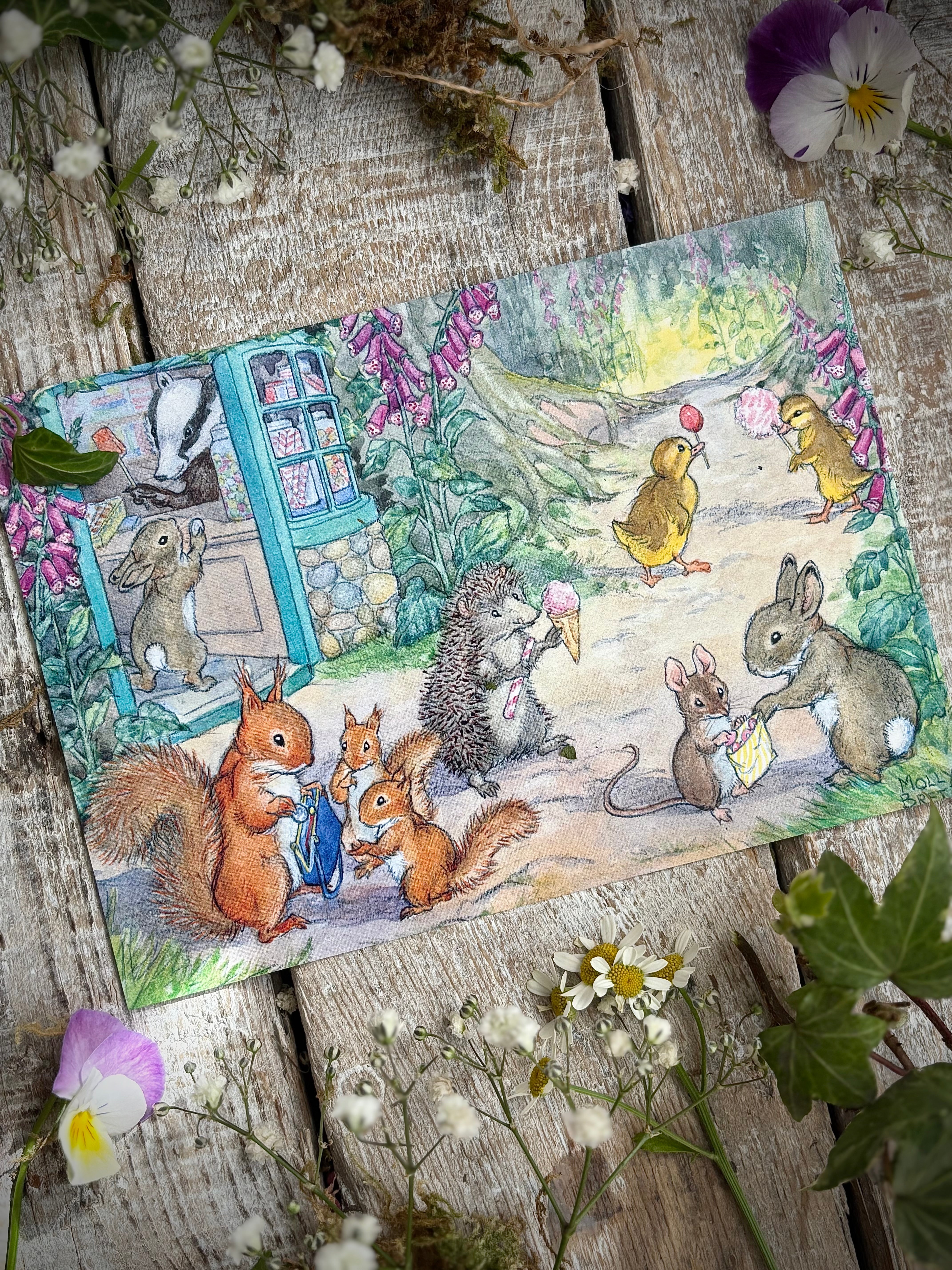 Molly Brett Rabbit Postcard - Lollipops - Molly Brett – Ava Loves Rosie