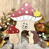 Cute Hedgehog And Toadstool Wooden Shelf Sitter