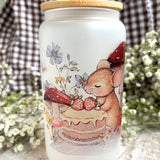 Glass Tumbler With Bamboo Lid And Straw - Little Mouse