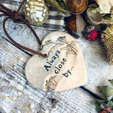 Christmas - Sweet Little Ceramic Heart - Always Close By, Angel With Deer And Robin