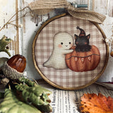 Vintage Inspired Fabric Hoop - Ghost And Cat - Halloween 25