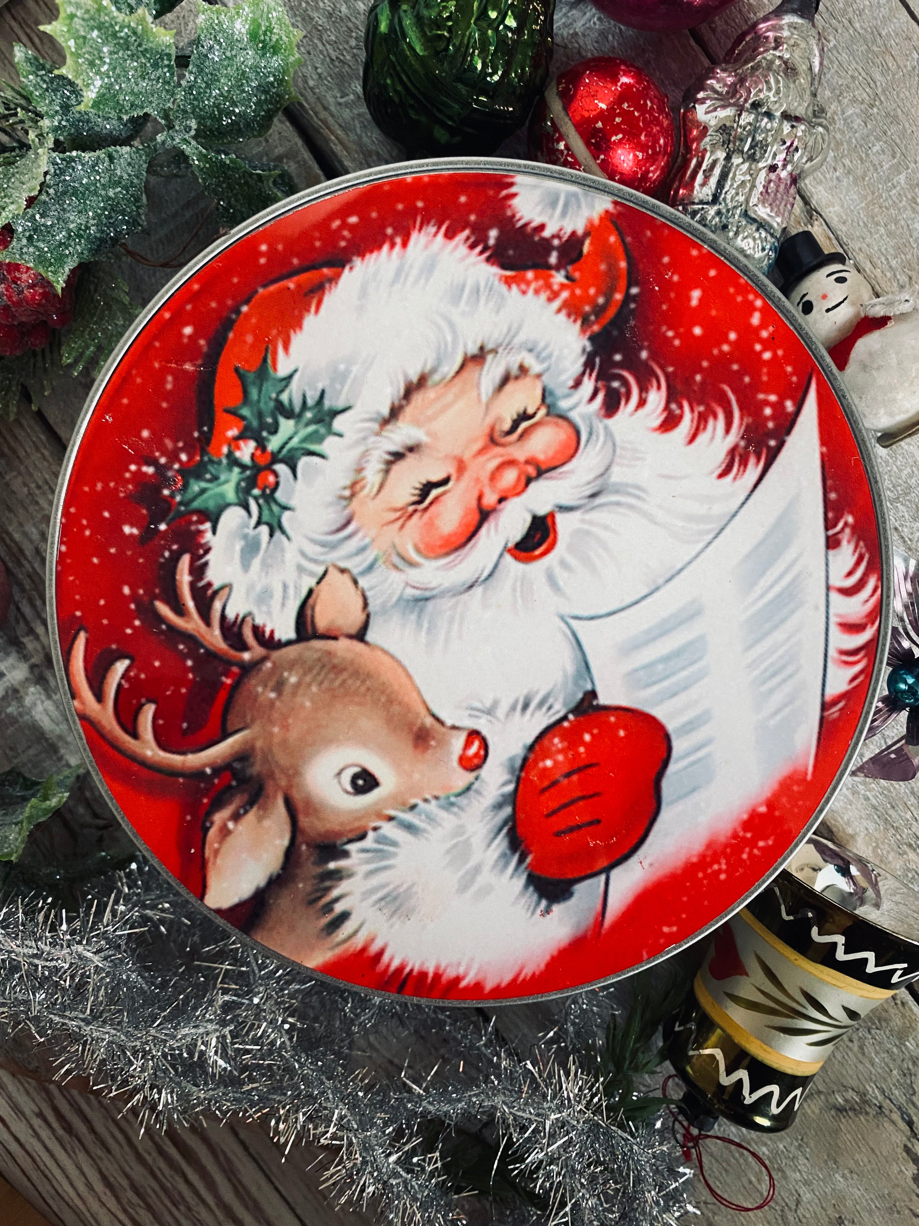 Vintage Inspired Santa Tin